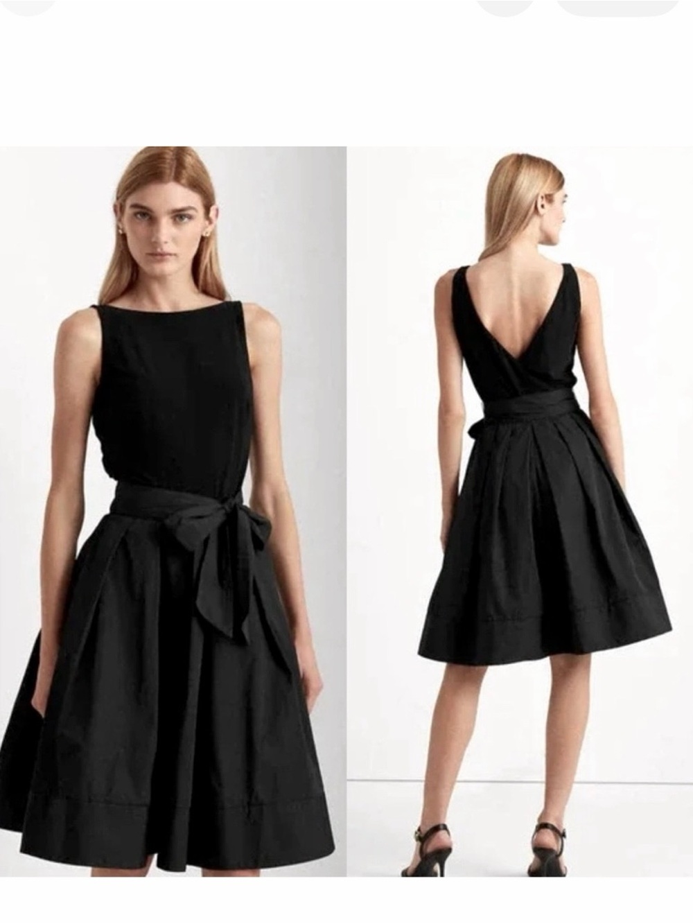 Lauren Ralph Lauren Black Sleeveless Midi Dress with Waist Tie